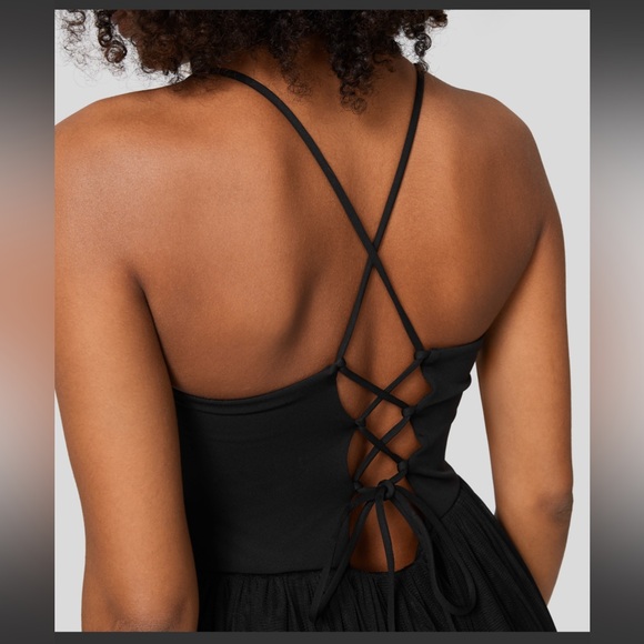 V Neck Ruched Backless Crisscross Lace Up Contrast Mesh Midi Casual Dress - Picture 4 of 6